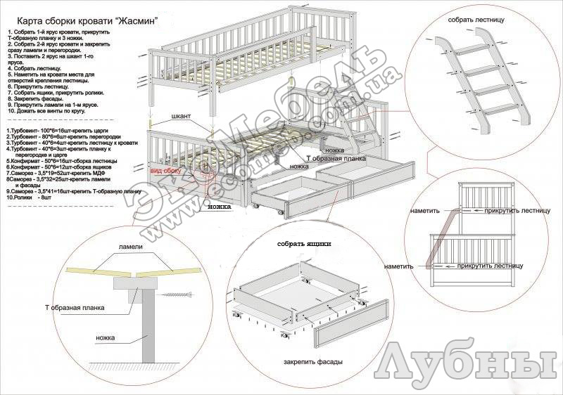 Инструкция по сборке двухъярусной кровати Жасмин на три спальных места